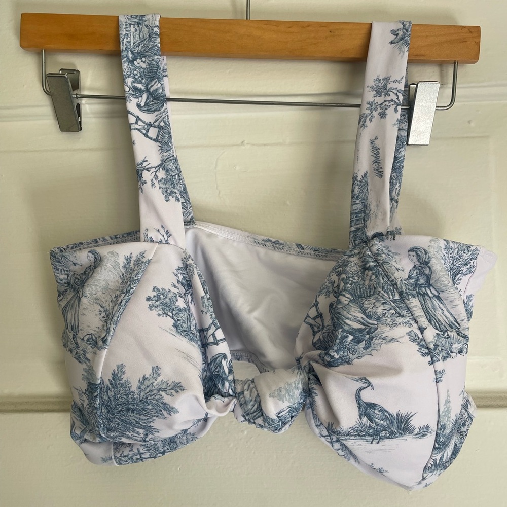 CIDER Blue and White Bikini Top